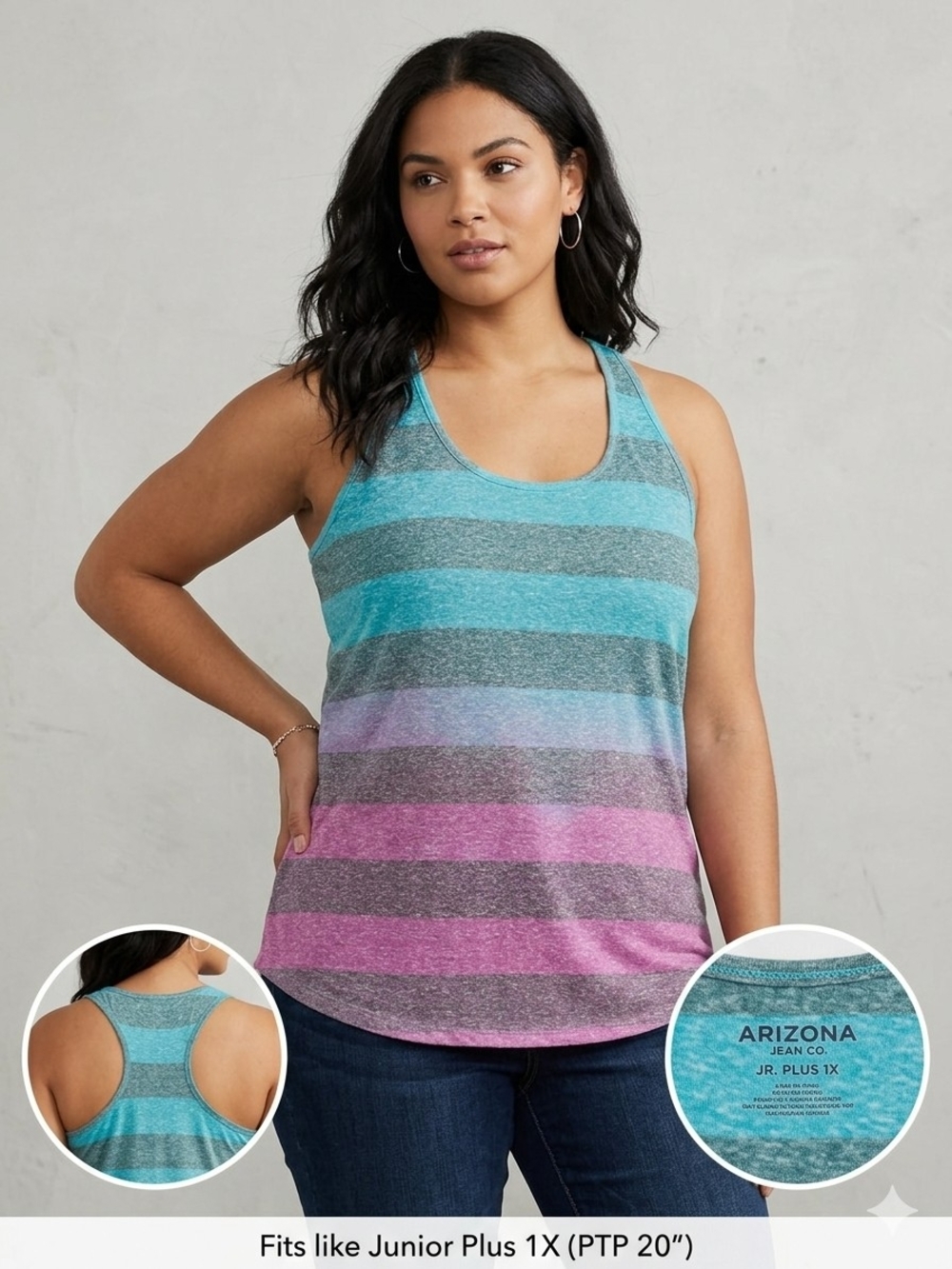 Arizona Jean Co Ombre Striped Racerback Tank Top Junior Plus Size 1X VGC